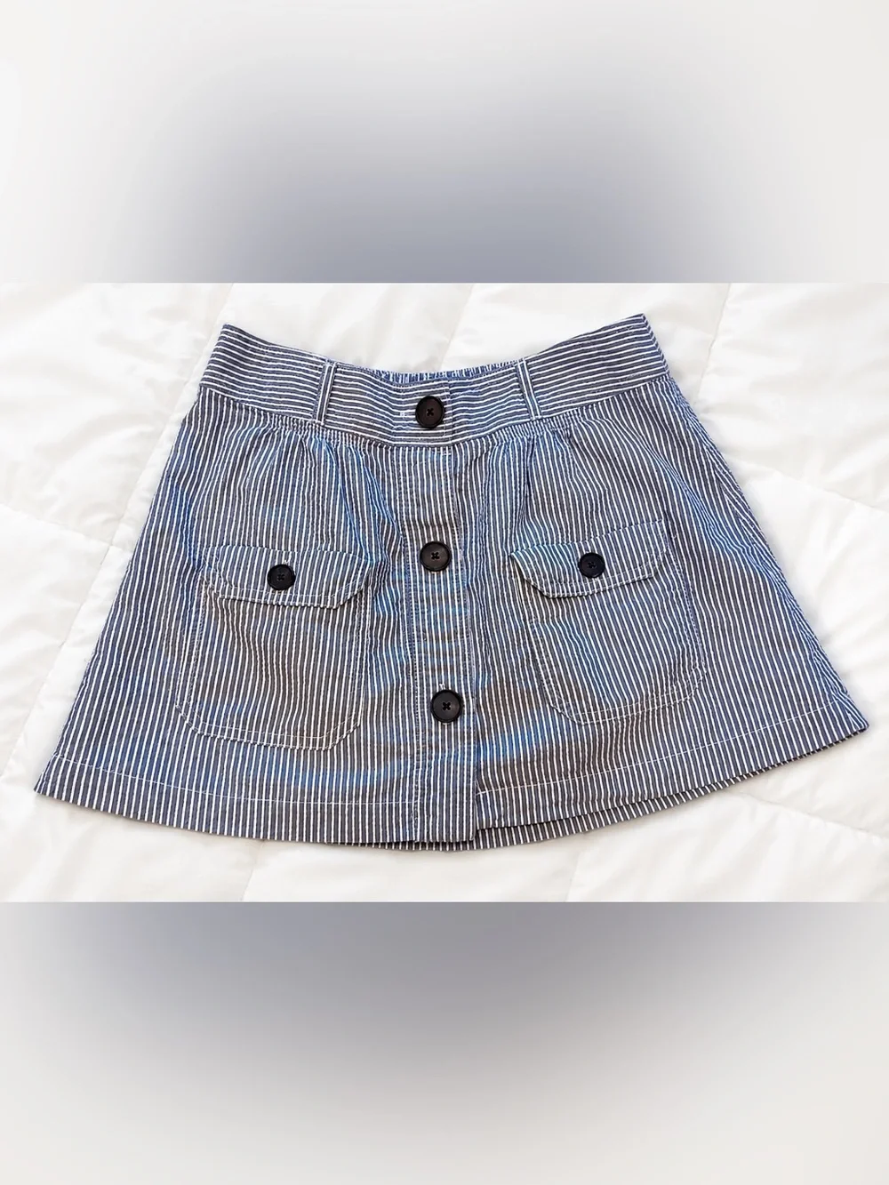 American Eagle Blue White Stripe Button Front Mini Skirt XS